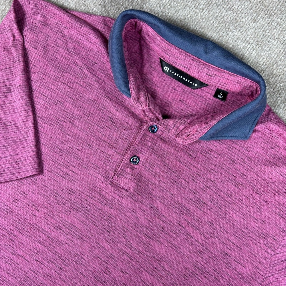 TravisMathew Polo Shirt Mens Large Pink Heather Golf Casual Stretch Peru